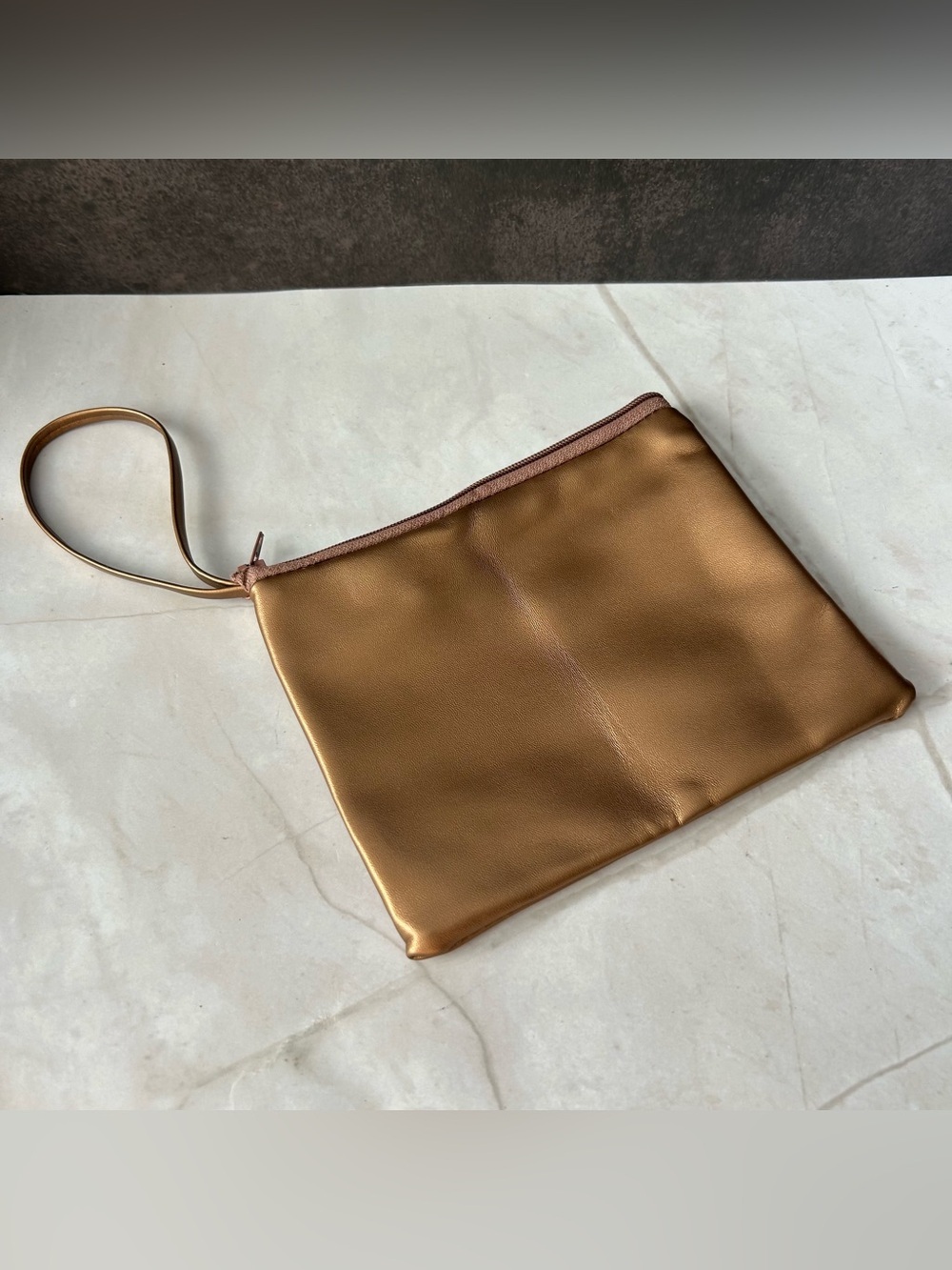 Minimalist Bronze Wristlet Cosmetic Pouch with Strap